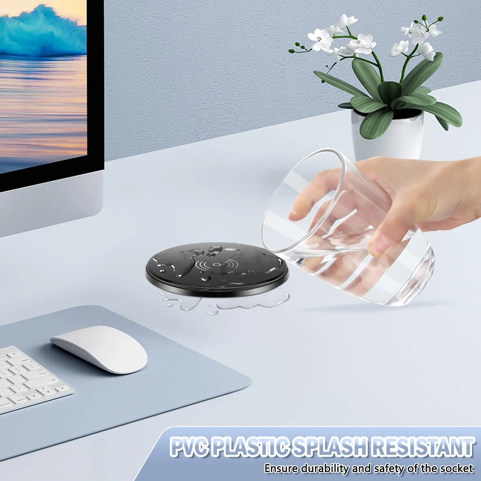 Automatic Pop up Power Outlet with 15W Wireless Charger USB C Charging Station Black Hydraulic lifting Sockets for Home Office