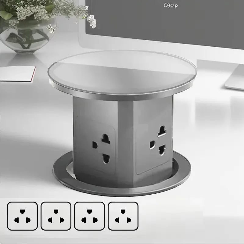 Automatic Pop up Power Outlet with 15W Wireless Charger USB C Charging Station Black Hydraulic lifting Sockets for Home Office