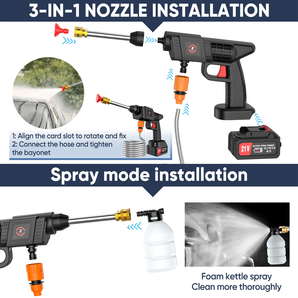 200W 70BAR Cordless High Pressure Wash Spray Water Gun Car Wash Pressure Water washing Machine 21V Lithium Battery