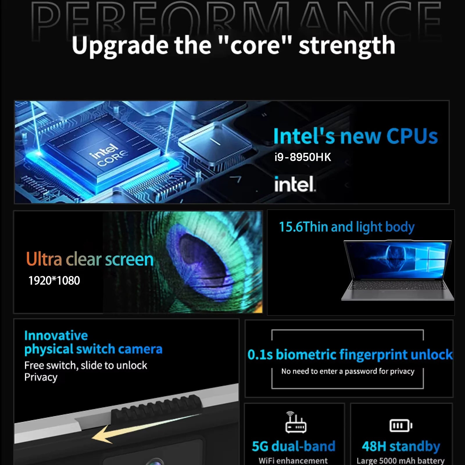15.6" Windows 11 Laptop Computer Intel i9 10980HK/9900 16GB RAM 1TB SSD Notebook PC 4K HD Backlight Office Study Gaming Laptops