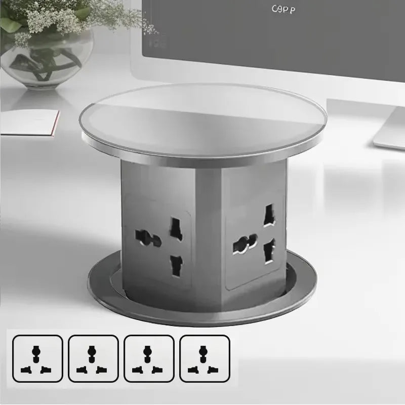 Automatic Pop up Power Outlet with 15W Wireless Charger USB C Charging Station Black Hydraulic lifting Sockets for Home Office