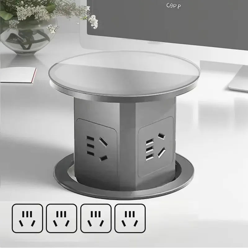 Automatic Pop up Power Outlet with 15W Wireless Charger USB C Charging Station Black Hydraulic lifting Sockets for Home Office