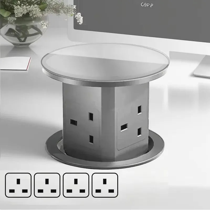 Automatic Pop up Power Outlet with 15W Wireless Charger USB C Charging Station Black Hydraulic lifting Sockets for Home Office