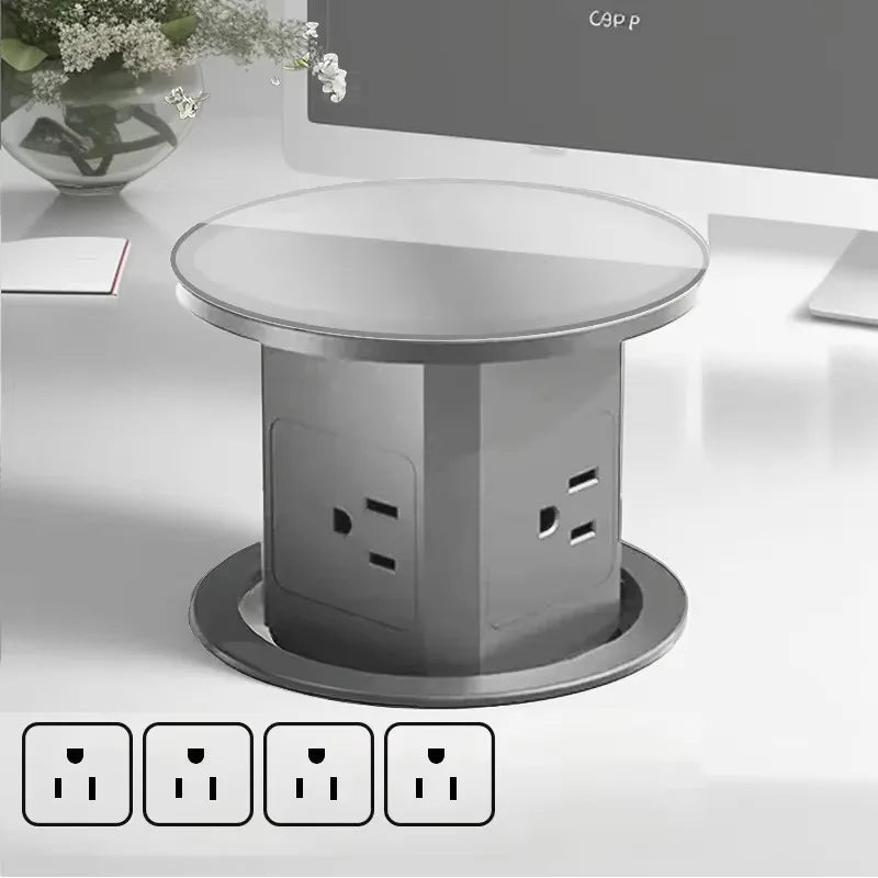 Automatic Pop up Power Outlet with 15W Wireless Charger USB C Charging Station Black Hydraulic lifting Sockets for Home Office