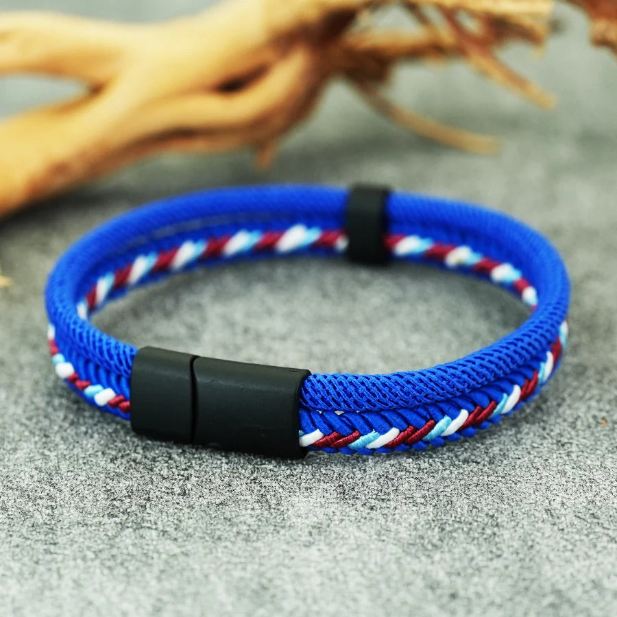 Stylish Charm Rope Bracelets for Men Wrap Braclet Double Weave Magnetic Clasp Outdoor Camping Braslets for Him