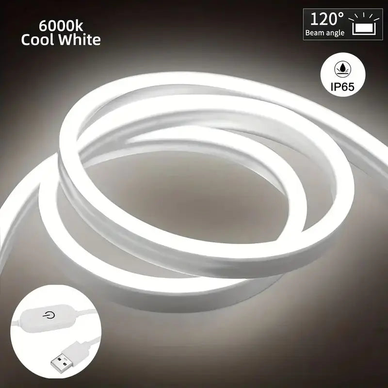 USB 5V LED Neon Light Touch Switch Waterproof Dimmable Strip Lamp Flexible Indoor Ambient Lights For Bedroom DIY Decor Lighting