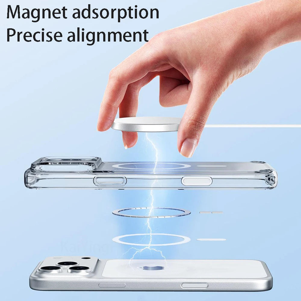 Magnetic Clear Phone Case For iPhone 17 Air 16 15 14 13 12 11 Pro Max XR Wireless Charge for Magsafe Cases Cover Anti-Yellowing