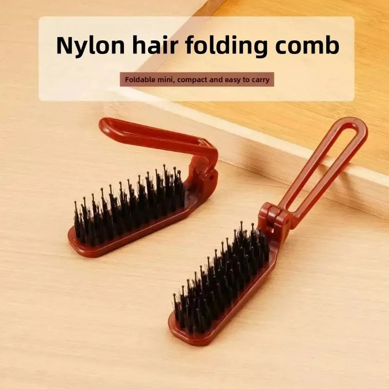 Foldable Portable Boar Bristle Hair Brush Comb Travel Hair Styling Accessory with Head Massager Function