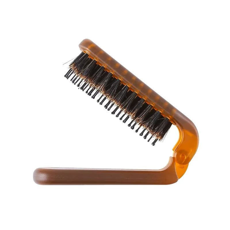 Foldable Portable Boar Bristle Hair Brush Comb Travel Hair Styling Accessory with Head Massager Function