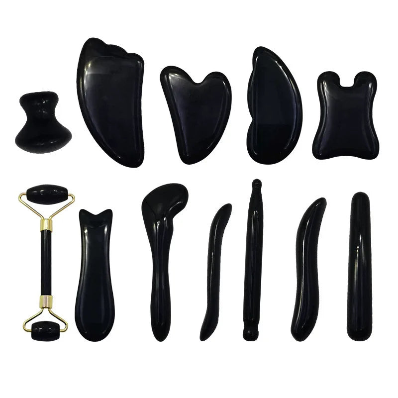 Natural Obsidian Gua Sha Board Gouache Scraper Boad Scraping Meridians Massage Face Lift Anti Wrinkle Beauty Jade Massager