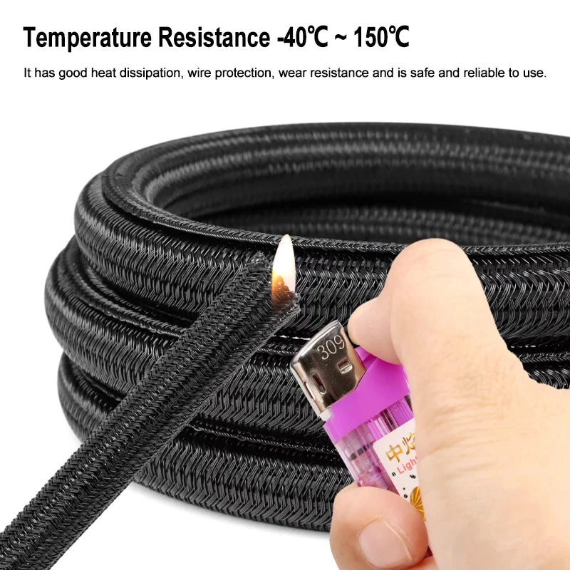 3/8M PET Braided Self-Closed Cable Sleeve Dia 3mm ~ 32mm Sheath High Protection Wear Resistant Insulated Sleeving Wire Organizer