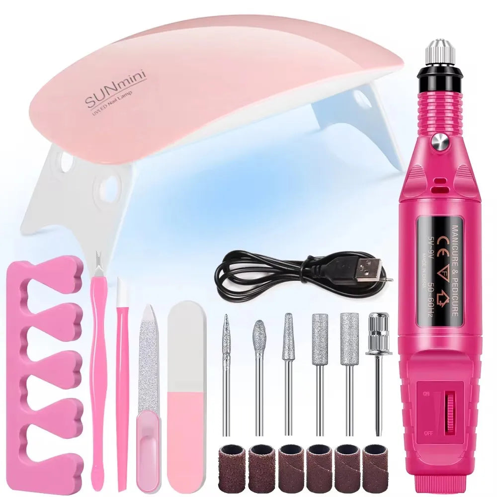 Professional USB Electric Nail Drill Polish File Kit with UV LED Nail Lamp Gel Manicure Dryer Lamp Acrylic Starter Set