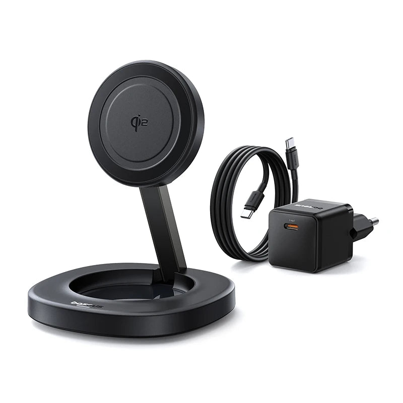 Baseus 15W Qi2 Foldable Wireless Charger Stand Magnetic Adjustable Viewing Angle For iPhone 16 15 14 13 AirPods 2nd 3rd Gen Pro