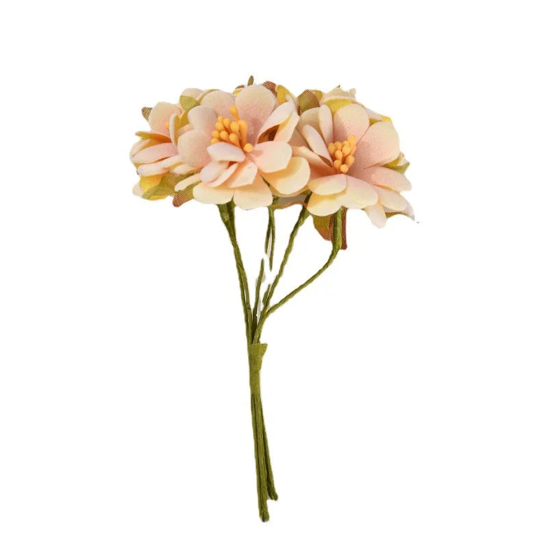 6PCS Artificial Flowers High Quality Mini Silk Rose Bouquet DIY Wreath Wedding Home Decor Gift Box Scrapbook Party Supplies