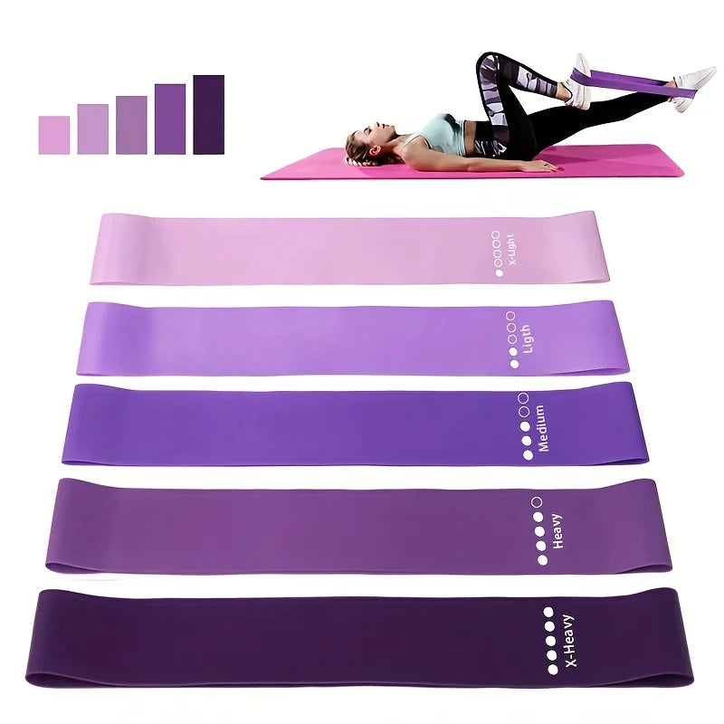 5-piece portable gradient resistance band yoga/fitness/Pilates triple strength trainer stackable colorful fitness band women's s