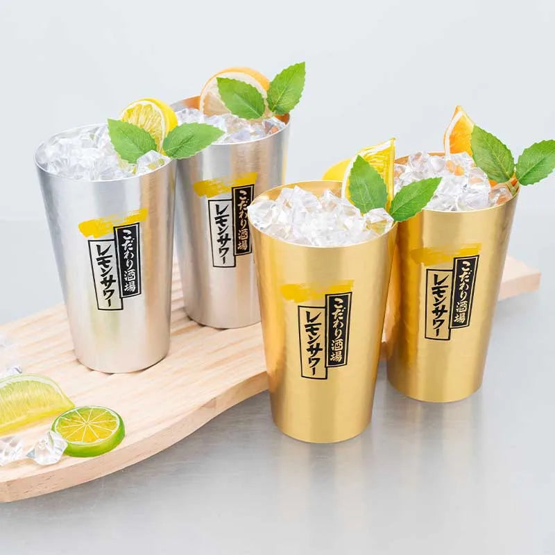 Japanese Style Aluminum Beer Mugs Set 450ml - Gold Silver Reusable Drinking Mug for Beer Water Juice Outdoor Camping Party Use