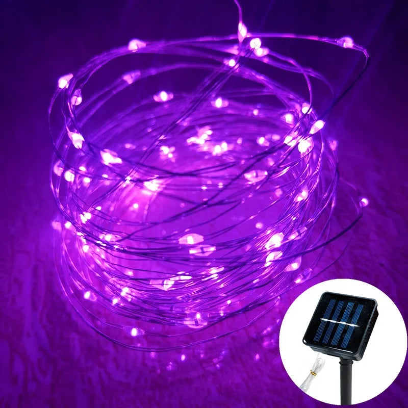Outdoor LED Solar Fairy String Lights Waterproof Garden Decoration Garland 8Modes Copper Wire Light For Street Patio Christmas