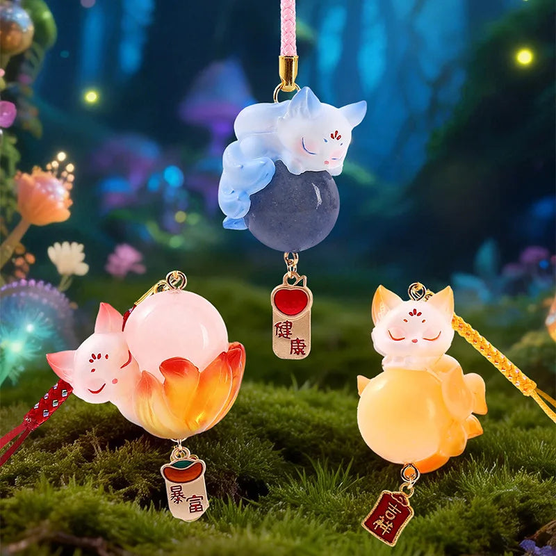 New Tushan Nine-Tailed Fox Natural Crystal Pendant Blind Box Cute Cartoon Keychain Lucky Charm For Bag Car Home Decor Party Gift