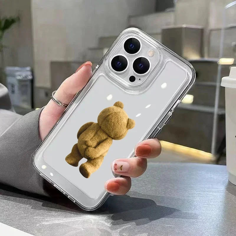 Teddy Bear Couple Cartoon Phone Case For iPhone 15 14 13 12 11 Pro Max XS XR X 7 8 Plus Soft Clear Shockproof Bumper Back Cover