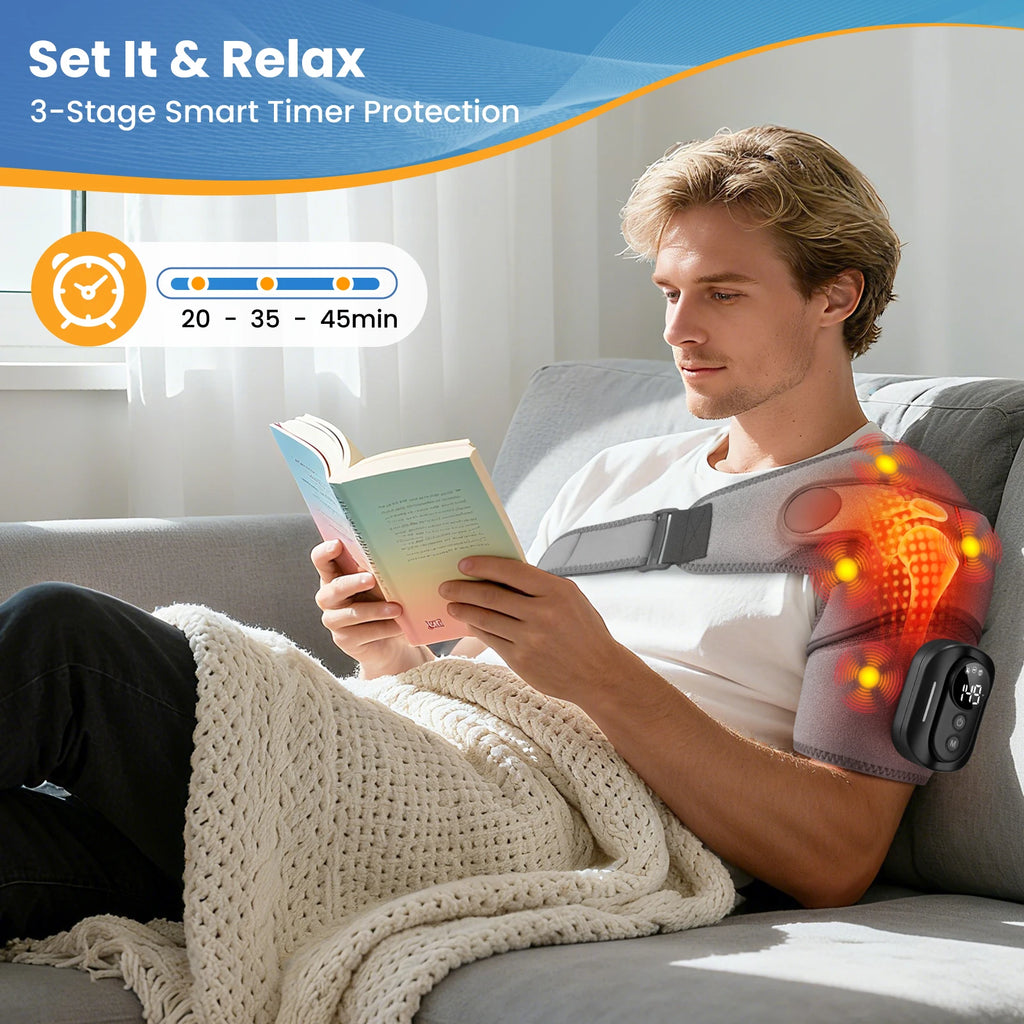 New Magnetic Remote Shoulder Massager,Cordless Heating,  4 Motors Vibration Massage,Timer Hot Compress Shoulder Pad,Muscle Relax