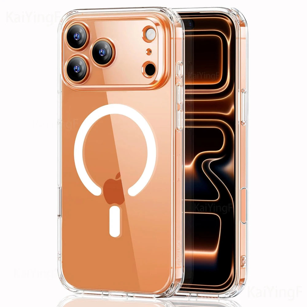 Magnetic Clear Phone Case For iPhone 17 Air 16 15 14 13 12 11 Pro Max XR Wireless Charge for Magsafe Cases Cover Anti-Yellowing