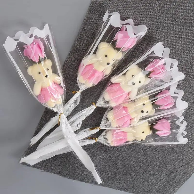 1/3/5Pcs Rose Bear Artificial Flowers Bouquet for Valentine's Day DIY Gift Ornament Wedding Decoration Party Supplies Home Decor