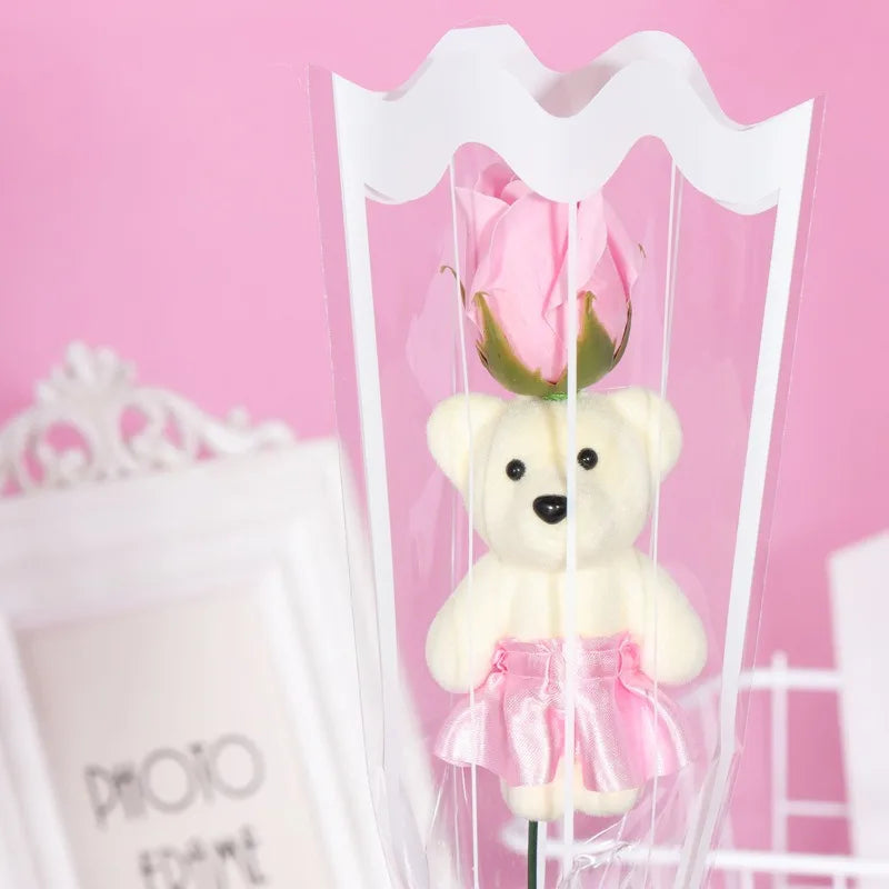 1/3/5Pcs Rose Bear Artificial Flowers Bouquet for Valentine's Day DIY Gift Ornament Wedding Decoration Party Supplies Home Decor