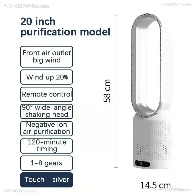 2025 Air Purification Circulation Bladeless Ultra-Quiet Dormitory Desk Floor Electric Fan Tower Bladeless