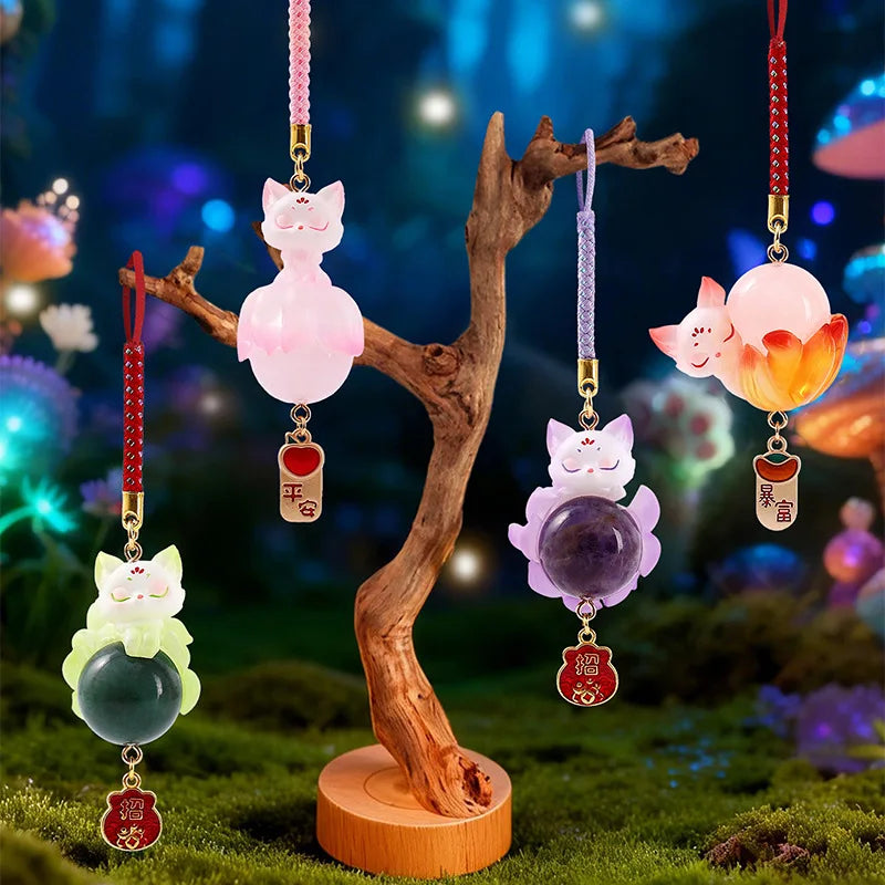 New Tushan Nine-Tailed Fox Natural Crystal Pendant Blind Box Cute Cartoon Keychain Lucky Charm For Bag Car Home Decor Party Gift