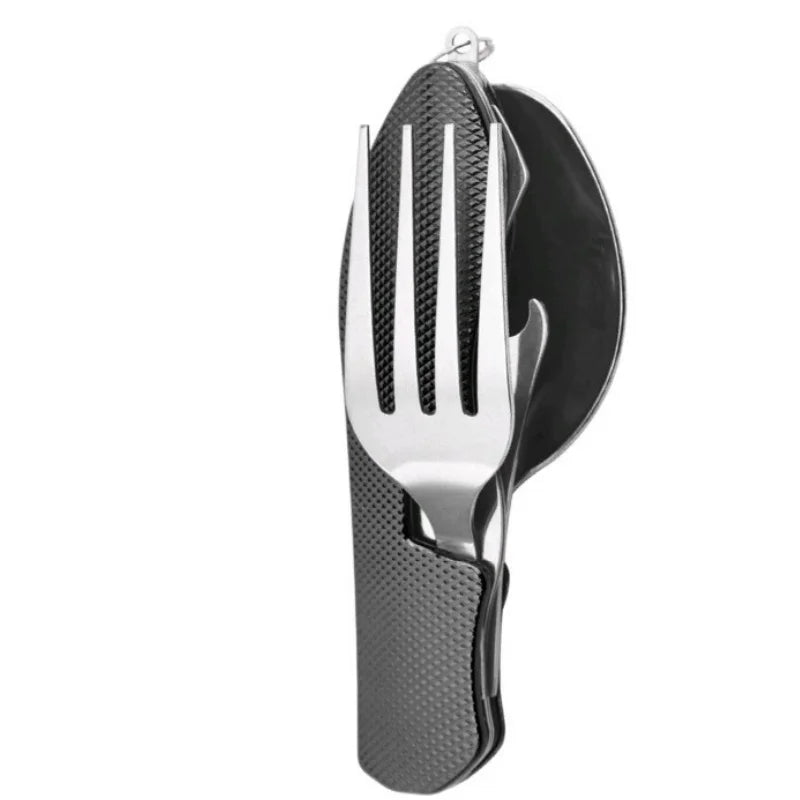 Foldable Camping Utensil Set Multi Functional Knife Fork Spoon Combo Stainless Steel Outdoor Picnic Tableware for Camping Picnic