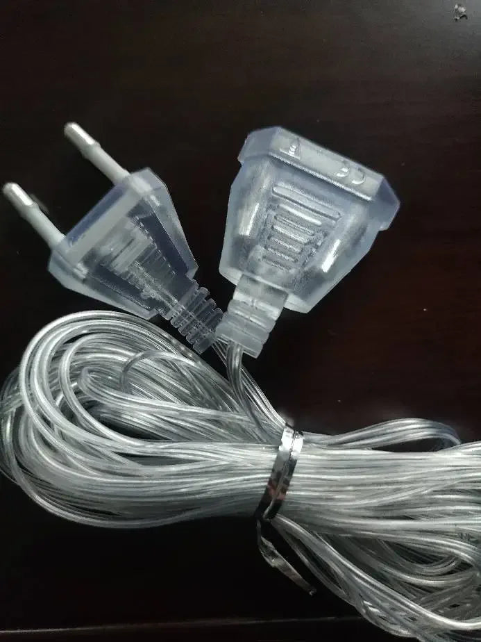 3M 5M Power Extension Cord For EU Plug LED Holiday Light String Extension Standard Switch Cable Christmas Curtain Light