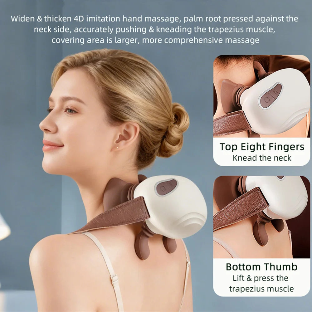 4D Bionic Hand Kneading Neck Shoulder Massager Portable Trapezius Muscle Pinching Massage Shawl Brushless Motor Neck masajeador