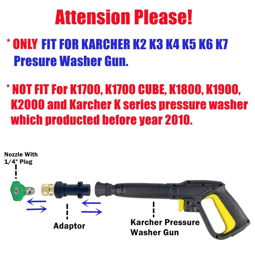 4000 PSI Karcher Adaptor To 1/4" Quick Connect With 5 Sprayer Nozzles For K2 K3 K4 K5 K7 High Pressure Wash Water Gun