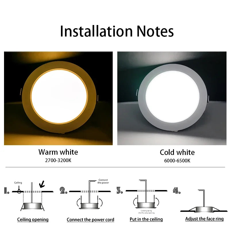 6Pcs LED Downlight AC110V 220V DC12V 24V Recessed Round Ceiling Dowm Light Indoor Bedroom for Home Decor Lighting LED Spot Lamp