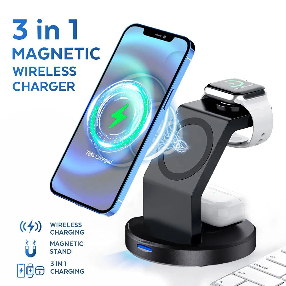 3 In 1 Wireless Charger Stand For iPhone 17 16 15 14 13 12 Pro Max iWatch AirPods Station for MagSafe Fast Charging Station