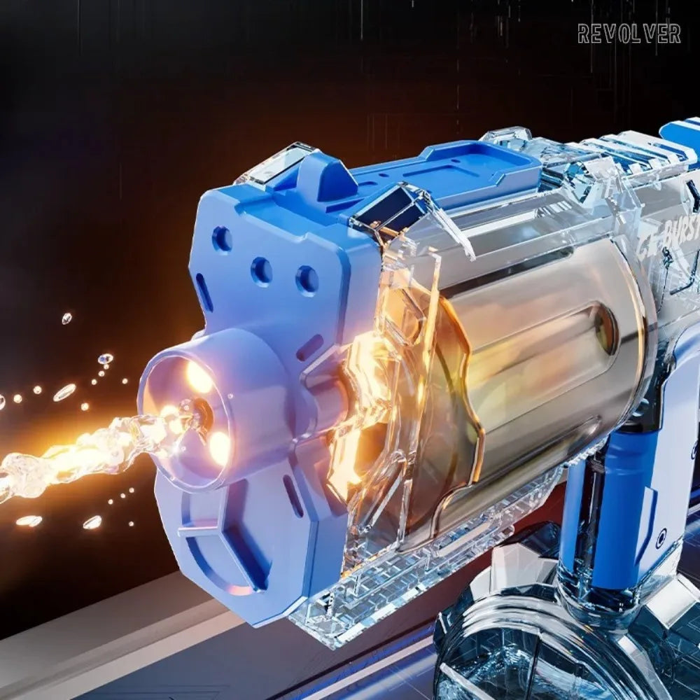 TK Hot！Electric Revolver Water Gun Toys with Colorful Lights and Sound Effects Automatic Summer Water Toy Compatible with FUNWEE