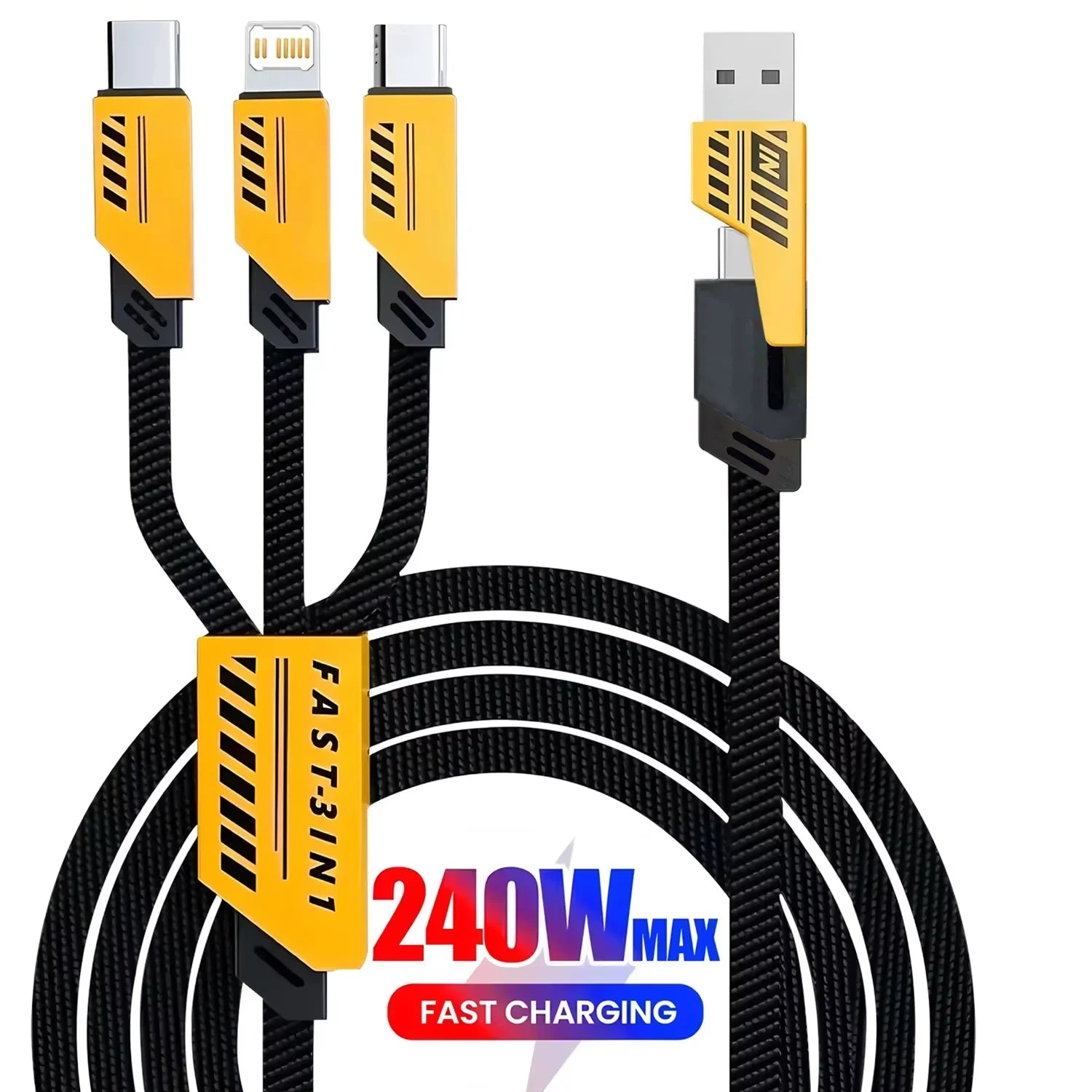 3 In 2 240W Fast Charging Cord For Micro USB Type C Charger Cable 1.2m Multi Usb Port Multiple Usb Charg Cord For iphone huawei