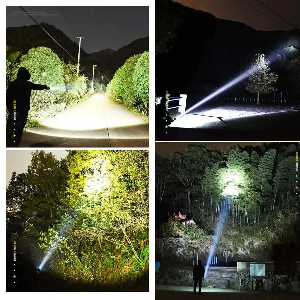 Rechargeable LED Flashlight 90000 Lumens Super Bright Zoomable Waterproof with 3 Modes Powerful for Camping Hiking