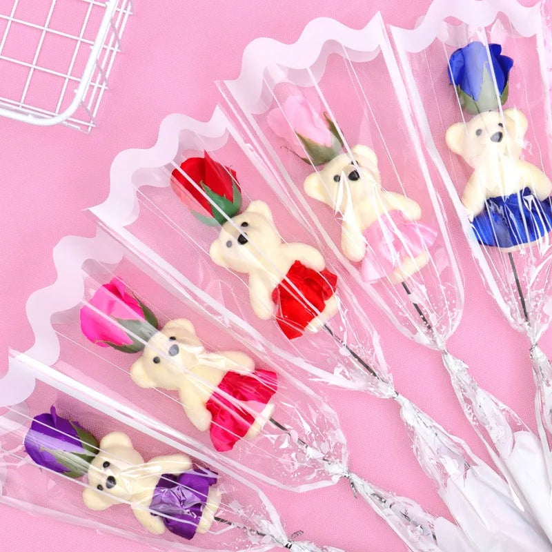 1/3/5Pcs Rose Bear Artificial Flowers Bouquet for Valentine's Day DIY Gift Ornament Wedding Decoration Party Supplies Home Decor