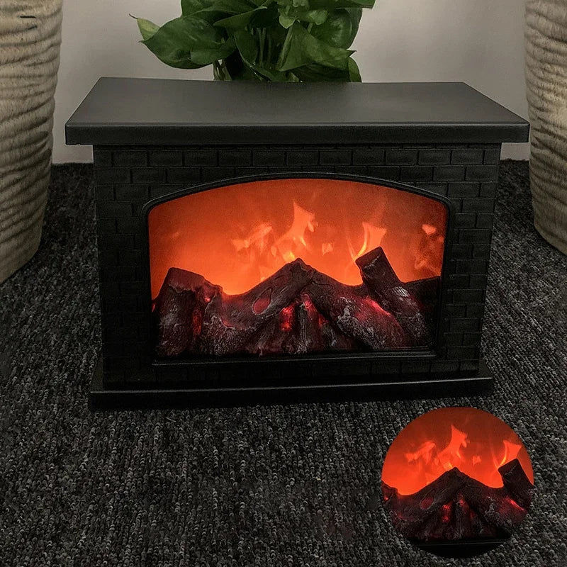HOMEFISH Christmas Fireplace Flame Light Charcoal Style LED Table Lamp Warm Ambient Lighting for Holiday Winter Party Home Decor