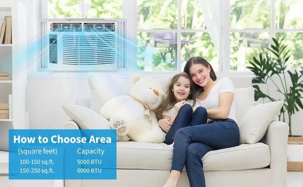 6000 BTU Window Air Conditioner,WiFi Smart AC Unit With Remote & App Control,Timer Function For Rooms Up to 350 Sq Ft, 115v/60Hz