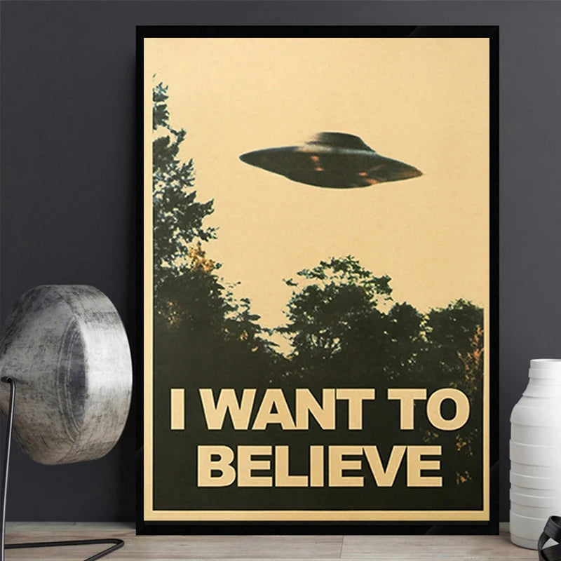 I WANT TO BELIEVE The X Files Art Posters and Prints UFO Retro TV Series Print Canvas Painting Decorative Picture Home Decor
