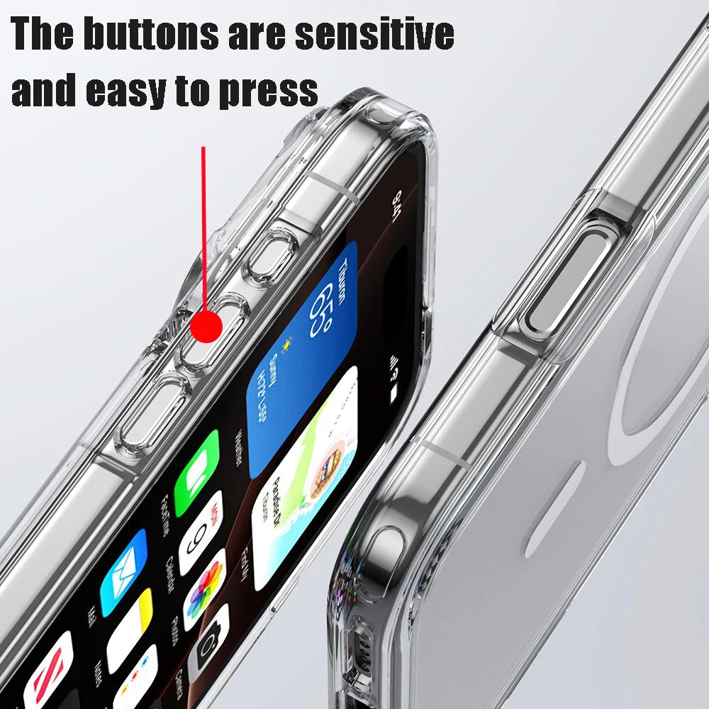 Magnetic Clear Phone Case For iPhone 17 Air 16 15 14 13 12 11 Pro Max XR Wireless Charge for Magsafe Cases Cover Anti-Yellowing