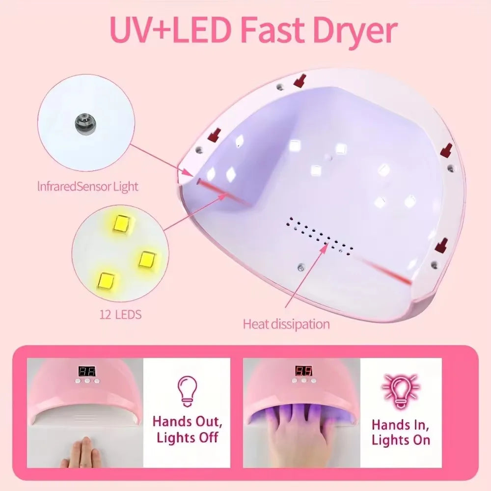 Professional USB Electric Nail Drill Polish File Kit with UV LED Nail Lamp Gel Manicure Dryer Lamp Acrylic Starter Set