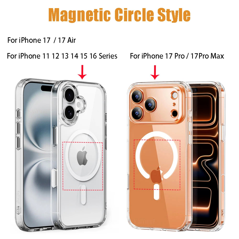 Magnetic Clear Phone Case For iPhone 17 Air 16 15 14 13 12 11 Pro Max XR Wireless Charge for Magsafe Cases Cover Anti-Yellowing