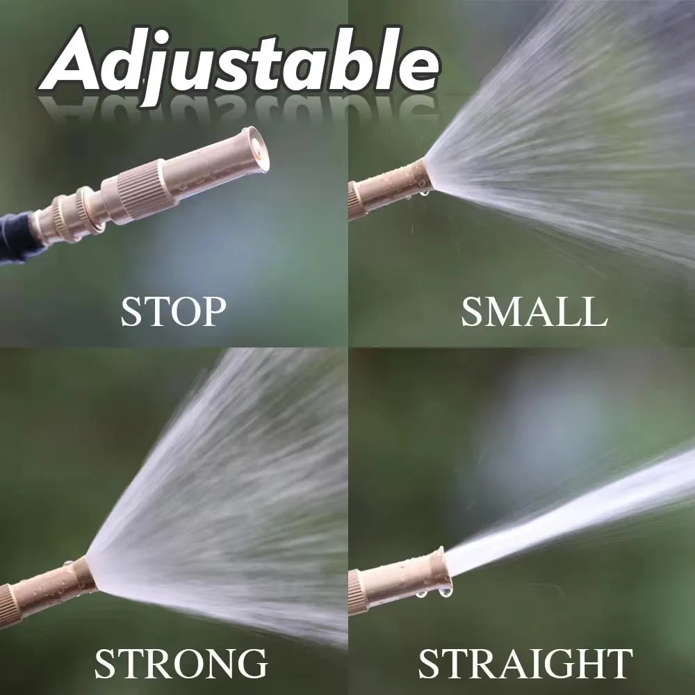 Adjustable Brass Nozzle w/ Ball Valve Adapter High Pressure Water Gun for Garden Irrigation Car Washing Hose Connector Sprinkler