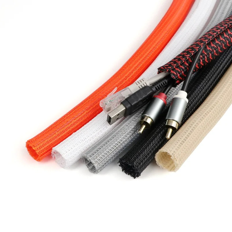 3/8M PET Braided Self-Closed Cable Sleeve Dia 3mm ~ 32mm Sheath High Protection Wear Resistant Insulated Sleeving Wire Organizer