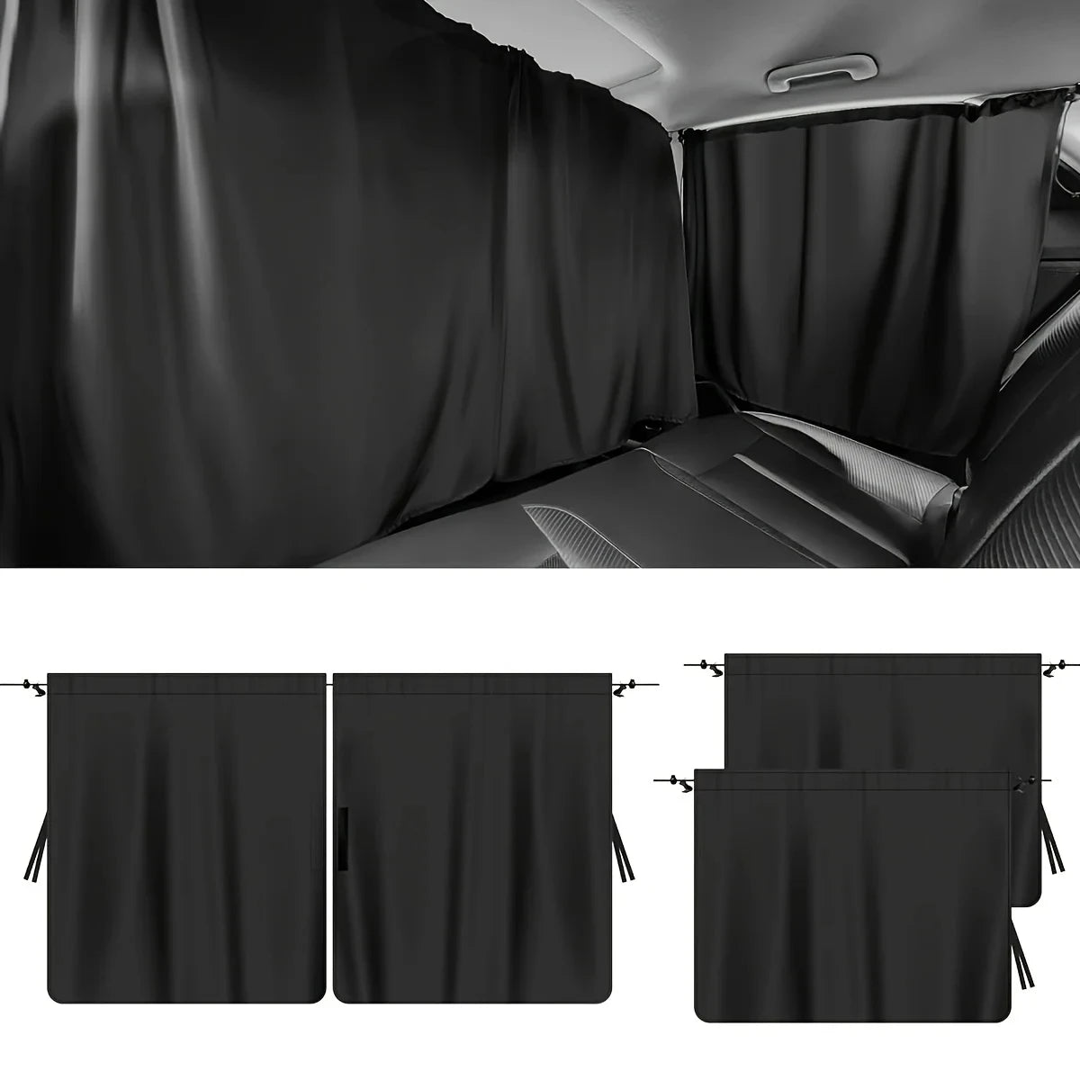 4pcs Car Privacy Curtain Set Window Shade for Travel Nap Night Camping - Detachable Simple Curtain for Vehicle Windows