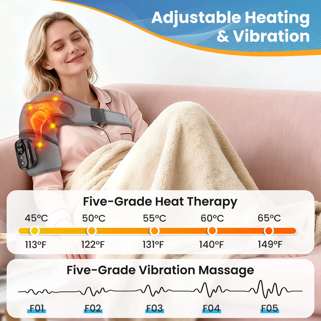 New Magnetic Remote Shoulder Massager,Cordless Heating,  4 Motors Vibration Massage,Timer Hot Compress Shoulder Pad,Muscle Relax