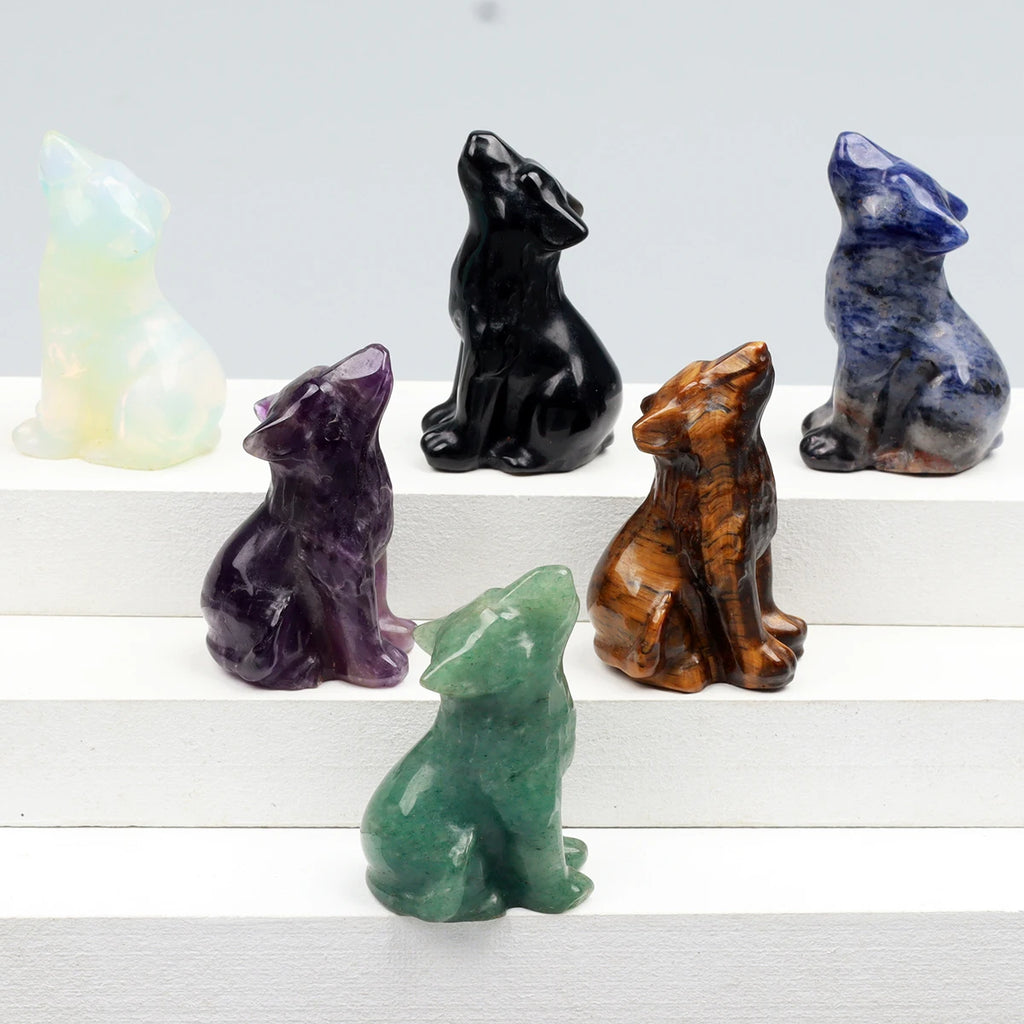 Various Crystal Energy Stones Carved Wolf Rose Quartz Wild Animal Figurine, Natural Stone, Jade Mini craft, Chakra, Home Decor